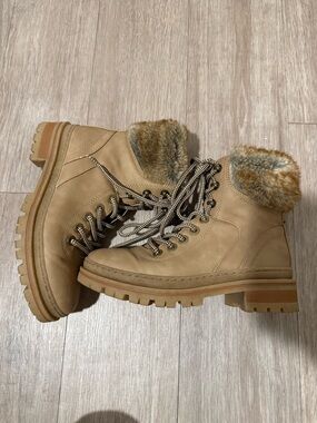 Steve Madden Tan Faux-Fur Lace-Up Lug Boots